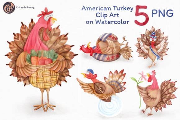 American Turkey Clip Art on Watercolor Illustrations