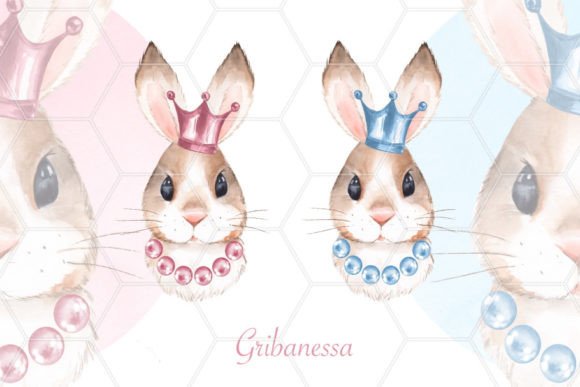 Bunny Princess Watercolor Rabbit Illustrations