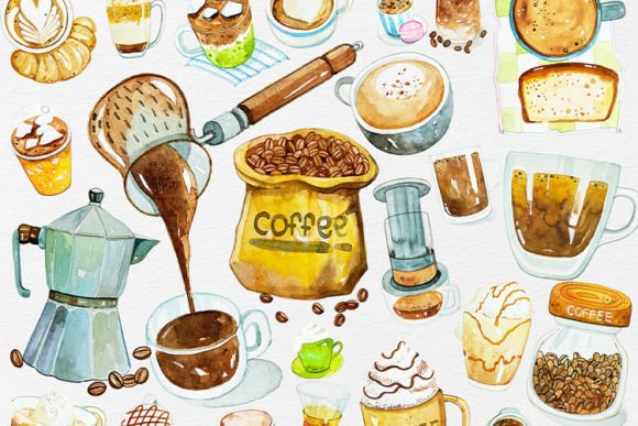 Coffee Clipart Watercolor DIY Elements & Illustrations