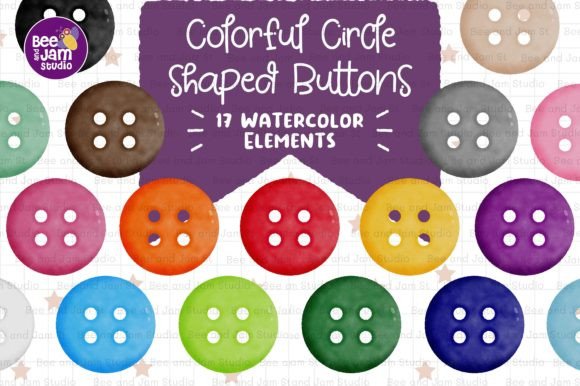 Colorful Button Circle Shape Watercolor Illustrations