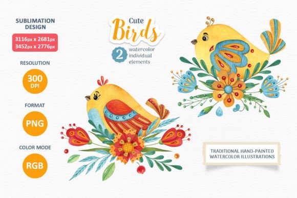Cute Birds Watercolor Illustrations PNG Review