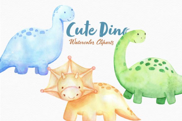 Cute Dino Watercolor Clipart Sublimation & Illustrations