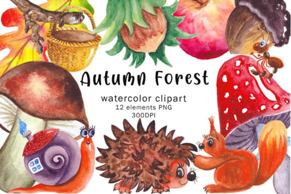Fall Watercolor Clipart, Forest Animals & Illustrations
