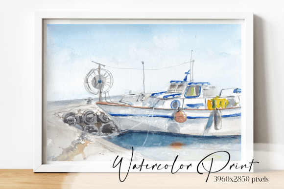 Fisherman s Boat Watercolor Print & Illustrations