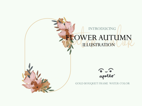 Gold Bouquet Frame Watercolor SET 03 Illustrations