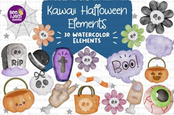 Halloween Elements Watercolor PNG Illustrations