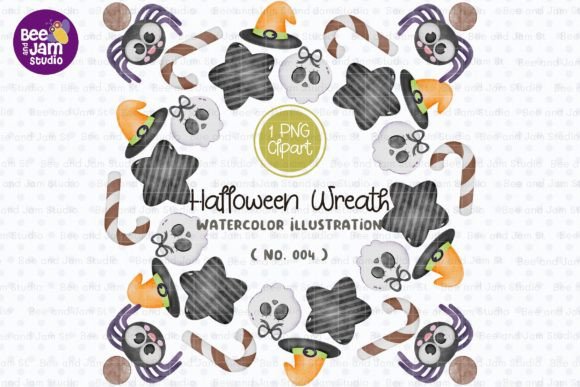 Halloween Wreath Watercolor PNG-004: Top Illustrations