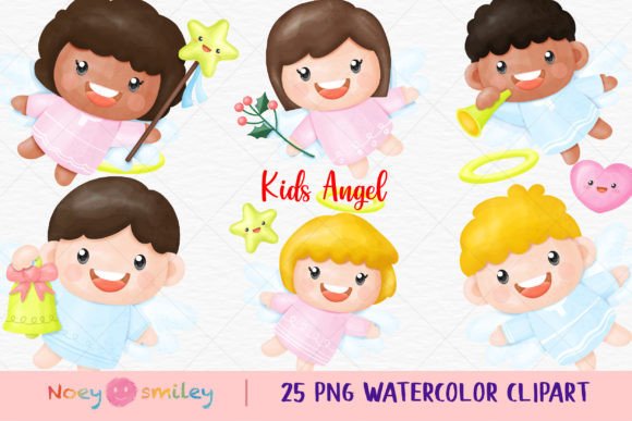 Kids Angel Watercolor Clipart & Illustrations
