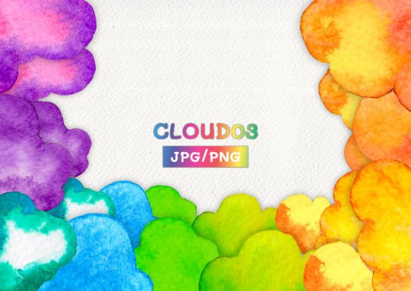 Rainbow Clouds Watercolor- 03: Vibrant Illustrations