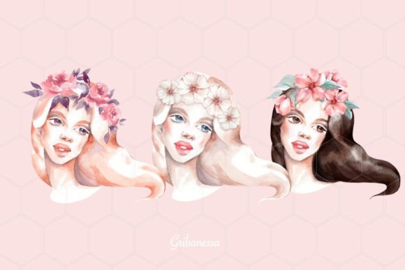 Romantic Girls. Watercolor PNG Illustrations
