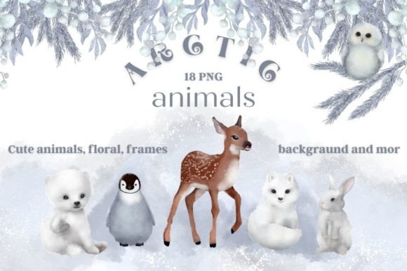 Watercolor Arctic Animals Baby Clipart & Illustrations