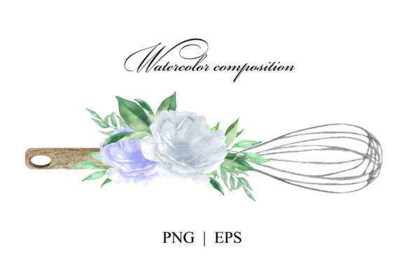Watercolor Baking Logo Whisk and Flowers Illustrations