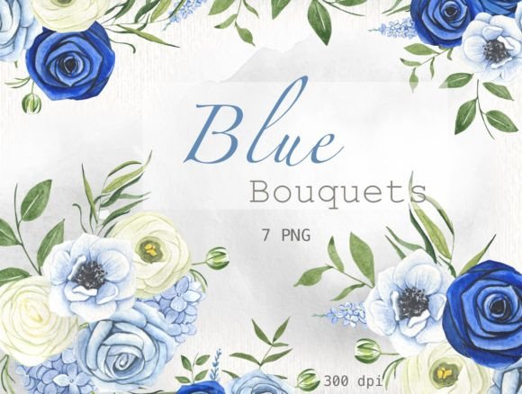 Watercolor Blue Bouquets Illustrations Review