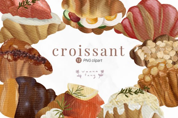 Watercolor Croissant Clipart, PNG & Illustrations