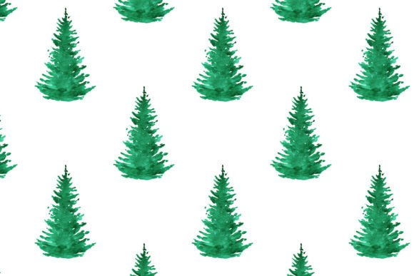Watercolor Fir Trees Seamless Pattern & Illustrations