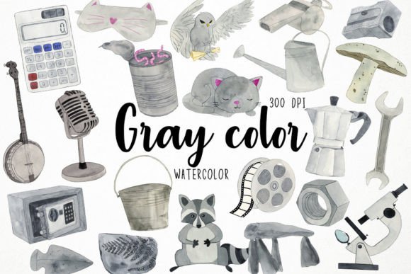 Watercolor Gray Color Clipart & Illustrations