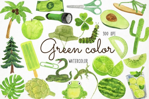 Watercolor Green Color Clipart & Illustrations