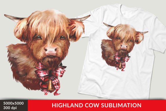 Watercolor Highland Cow Sublimation & Illustrations