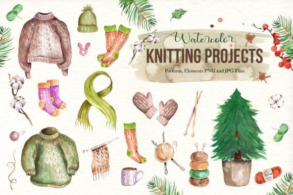 Watercolor Knitting Set Illustrations Review