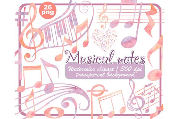 Watercolor Musical Note Clipart Set & Illustrations