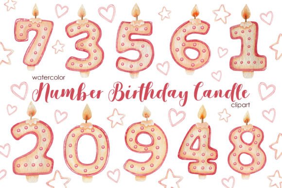 Watercolor Number Birthday Candles Illustrations