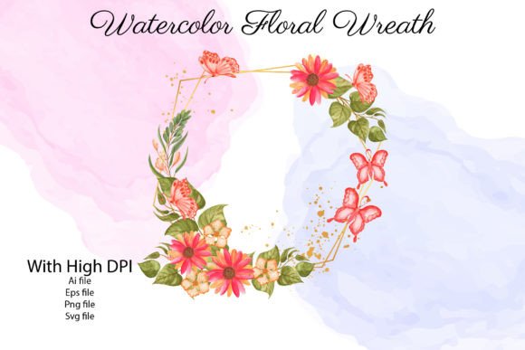 Watercolor Pink Floral Wreath Illustrations Review