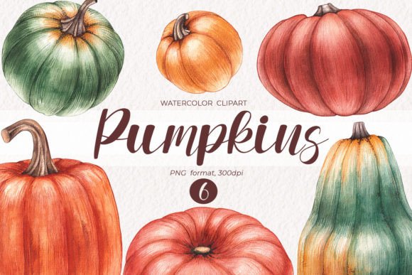 Watercolor Pumpkins Clipart & Illustrations