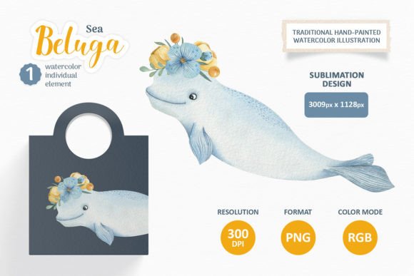 Watercolor Sea Beluga: Cute Animal Illustrations