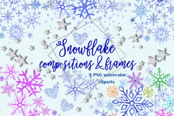 Watercolor Snowflake Frames & Illustrations
