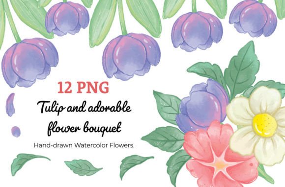 Watercolor Tulip Flowers ClipArt & Illustrations