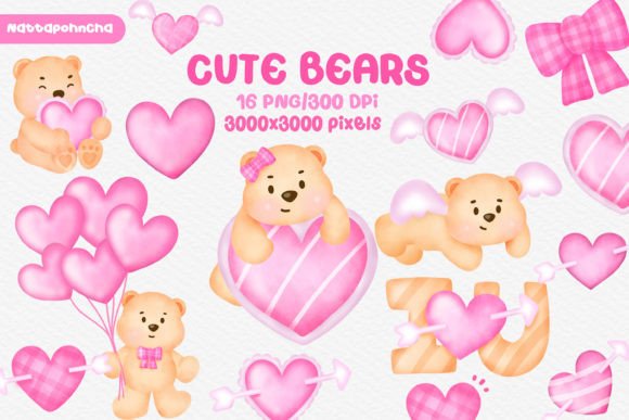 Watercolor Valentine Bear Clipart & Illustrations