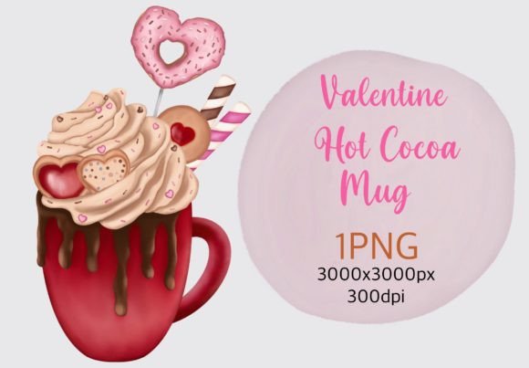 Watercolor Valentine Hot Cocoa Mug Illustrations