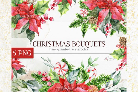 Winter Floral Bouquets Watercolor Illustrations